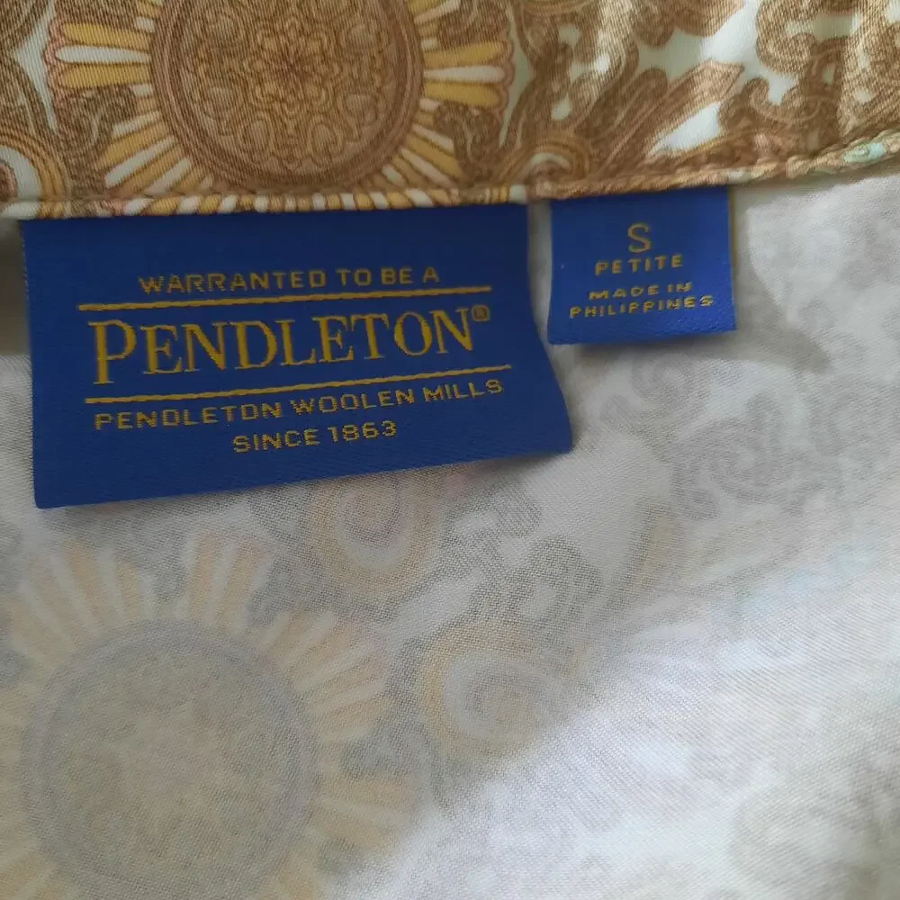 Pendleton Womens Tan Paisley Pattern Collared Neck Full Front Zip Jacket Size SP